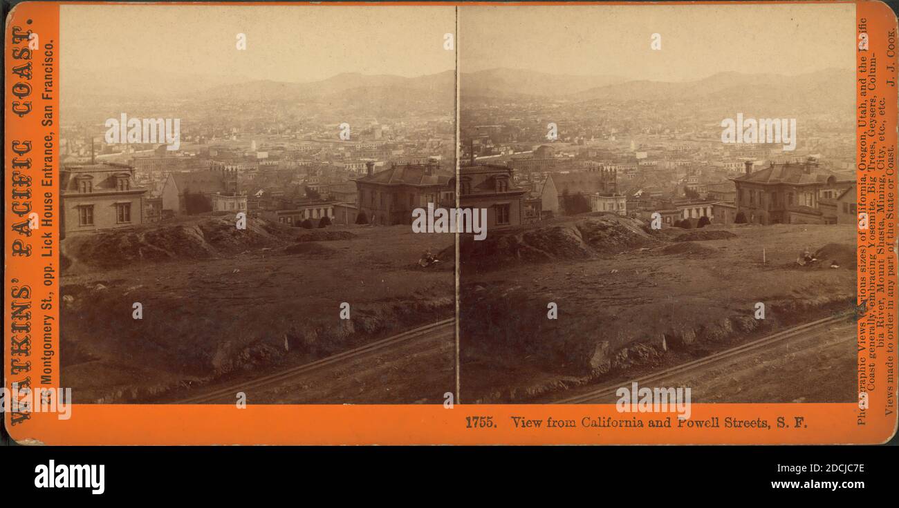 Vista da California e Powell Streets, S.F., immagine statica, Stereographs, 1871 - 1873, Watkins, Carleton E. (1829-1916 Foto Stock