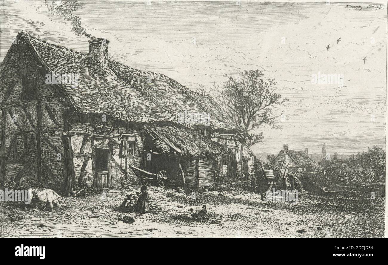Paysage : chaumière de paysans., immagine fissa, stampe, 1845 Foto Stock