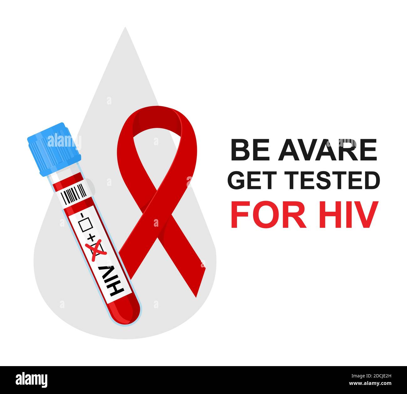 Test HIV. Giornata mondiale dell'AIDS 1 dicembre, nastro rosso. Illustrazione Vettoriale