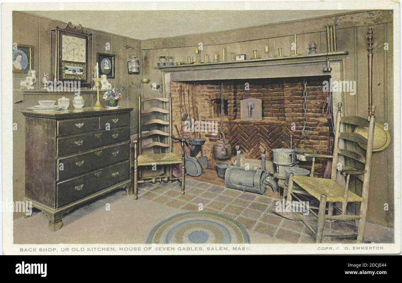 Back Shop, o Old Kitchen, House of Seven Gables, Salem, Mass., Still Image, Cartoline, 1898 - 1931 Foto Stock