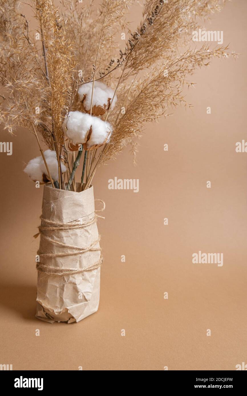 Bouquet di pampas erba e fiori di cotone su Foto Stock