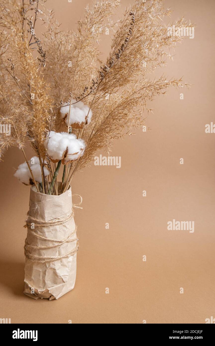 Bouquet di pampas erba e fiori di cotone su Foto Stock