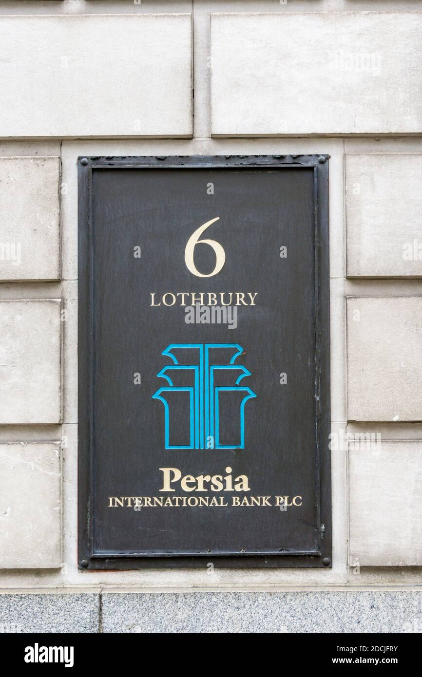 Locali della Persia International Bank plc a Lothbury, città di Londra. Foto Stock