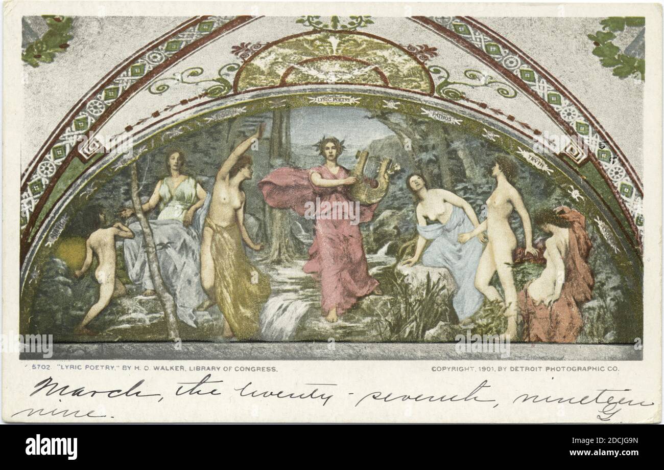 Lirica Poesia, Murale, Biblioteca del Congresso, Washington, D. C., immagine statica, Cartoline, 1898 - 1931 Foto Stock