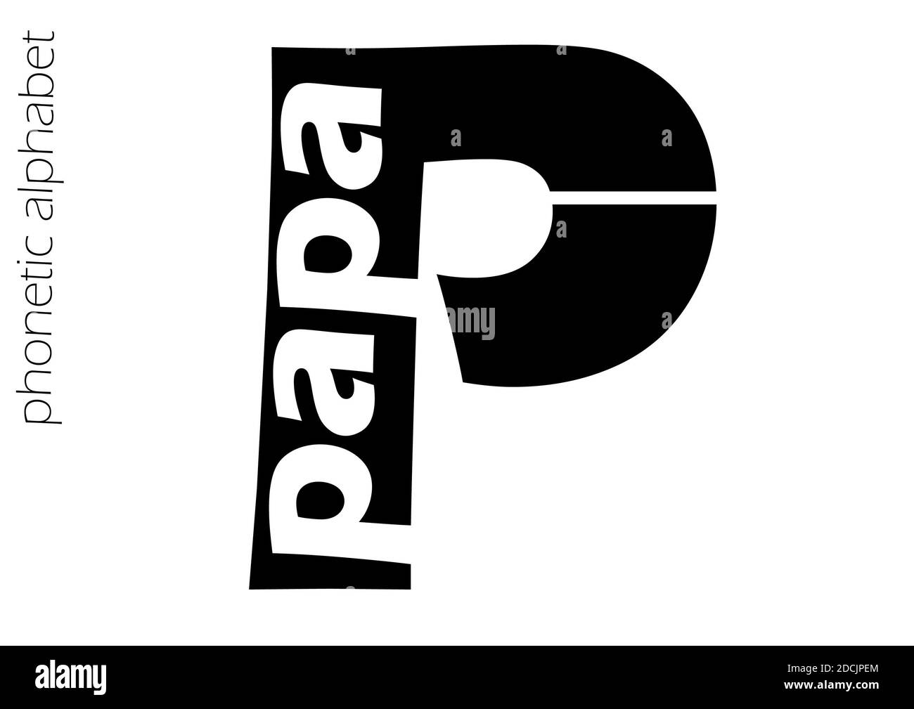 Alfabeto fonetico basato sulla nato, design in bianco e nero per decorazioni semplici Foto Stock