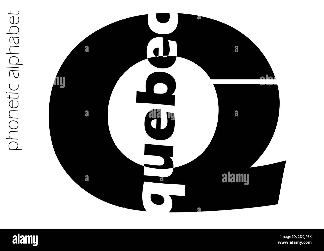 Alfabeto fonetico basato sulla nato, design in bianco e nero per decorazioni semplici Foto Stock