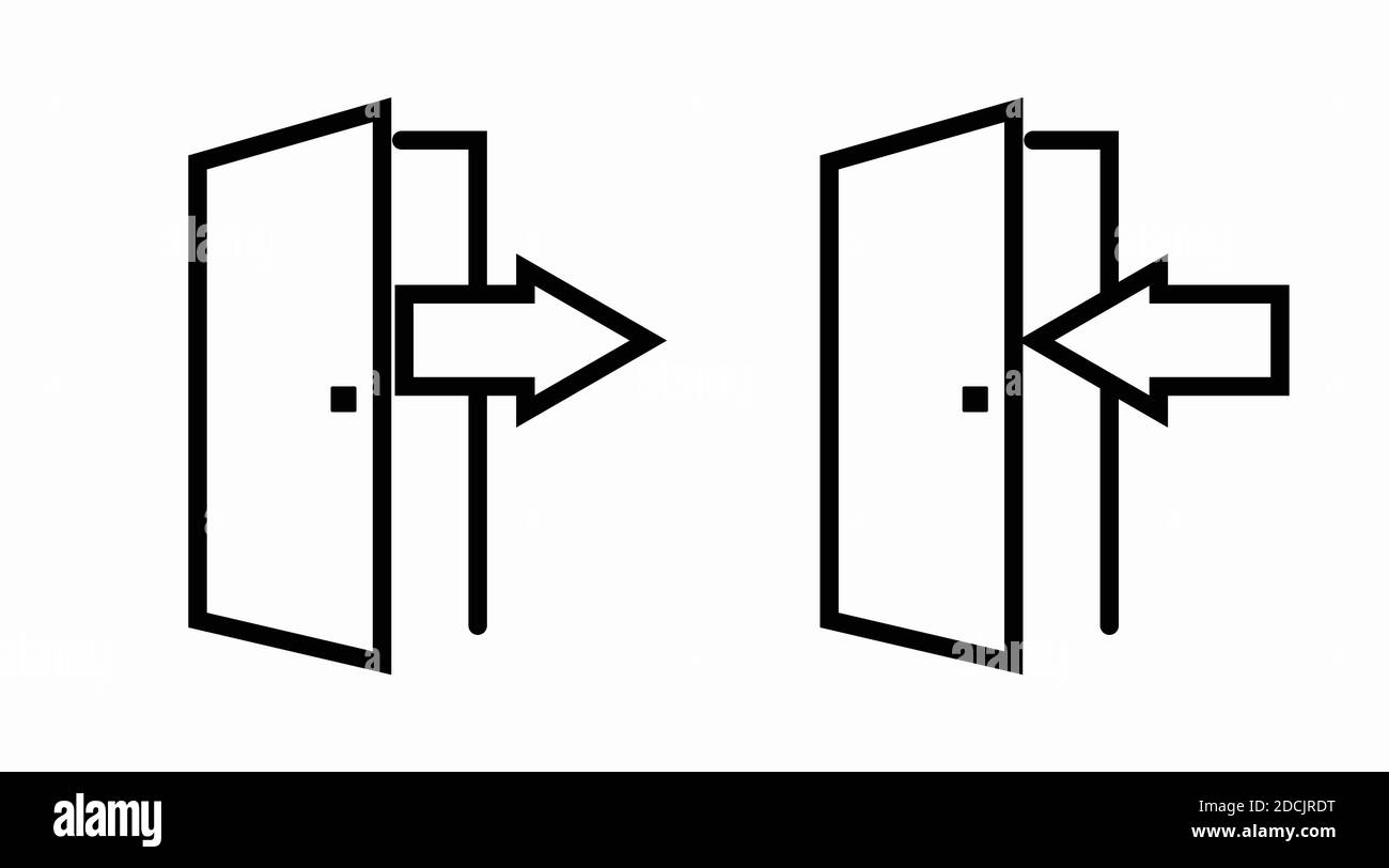 Icone Vector Isolated Door e Arrow, set di icone di ingresso e uscita in bianco e nero Illustrazione Vettoriale
