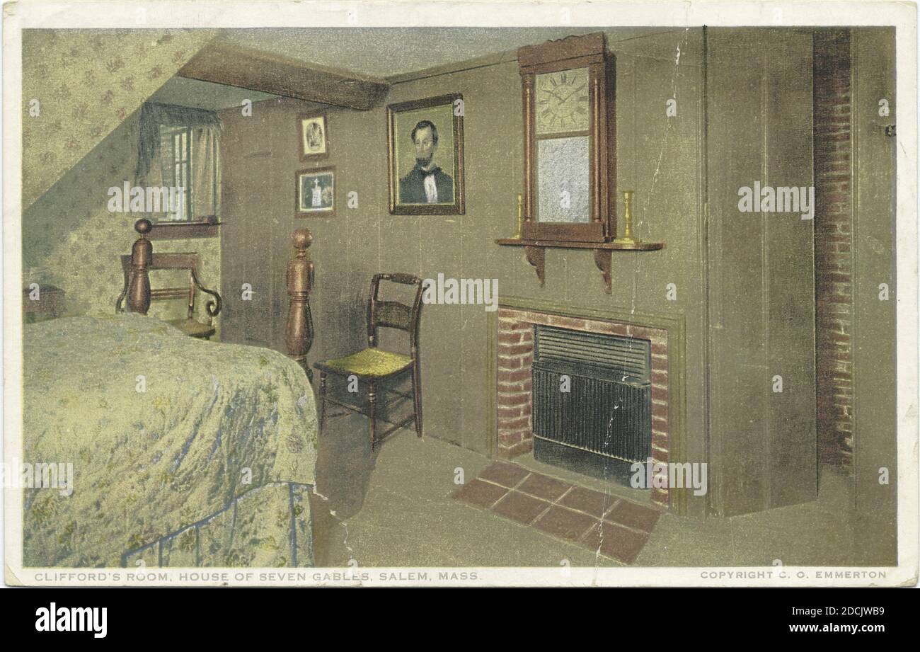 Clifford's Room, House of Seven Gables, Salem, Mass., Still Image, Postcards, 1898 - 1931 Foto Stock