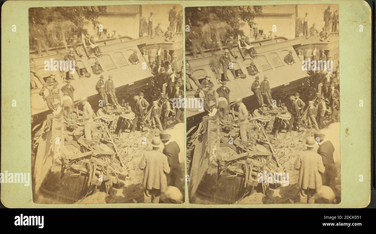 Postumi di un relitto ferroviario, immagine fissa, Stereographs, 1879, Burrell, D. T. (David T Foto Stock