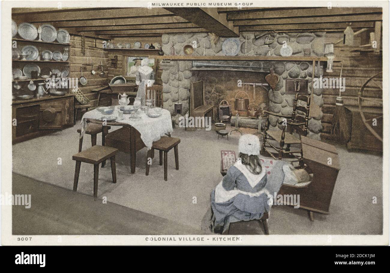 Colonial Village - Kitchen, Milwaukee Public Museum Group, Milwaukee, Wisc., Still Image, Postcards, 1898 - 1931 Foto Stock