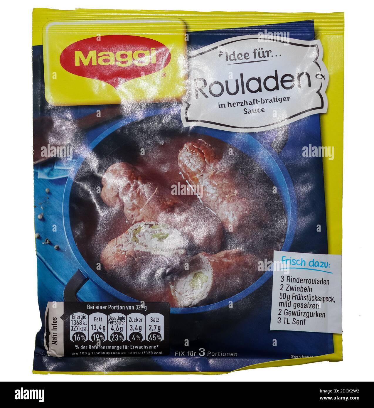 Tedesco Maggi Instant prodotti su sfondo bianco di proprietà di Nestle. Maggi è un marchio internazionale di zuppe, scorte, bouillon cubes, ketchup, salse, Foto Stock