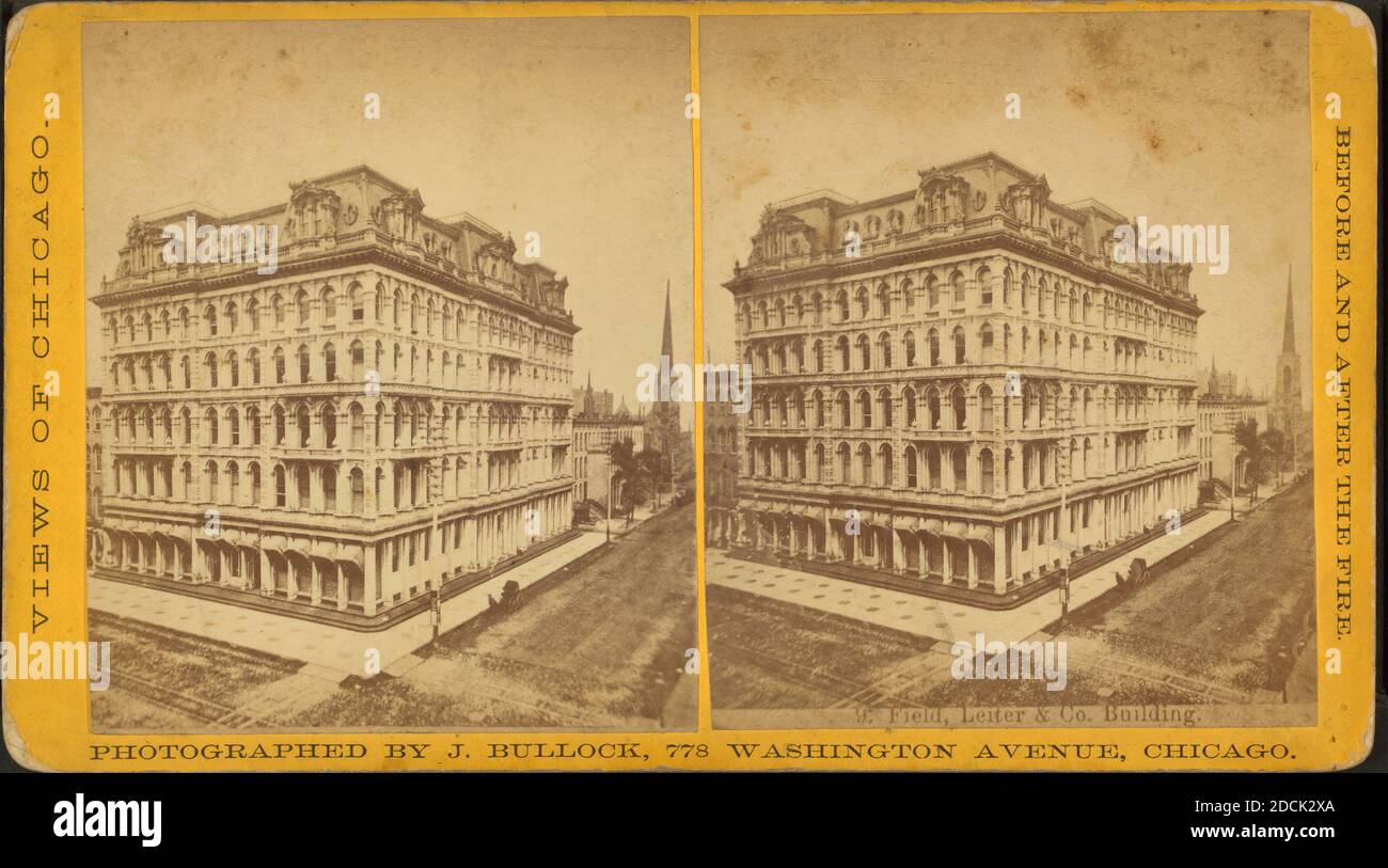 Field, Leiter & Co. (In seguito Marshall Field) edificio., fermo immagine, Stereographs, 1850 - 1930, Bullock, John (b. 1827 Foto Stock