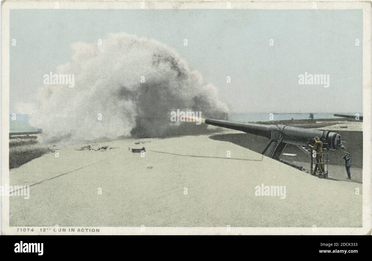 12' pistola in azione, Navale, immagine fissa, Cartoline, 1898 - 1931 Foto Stock