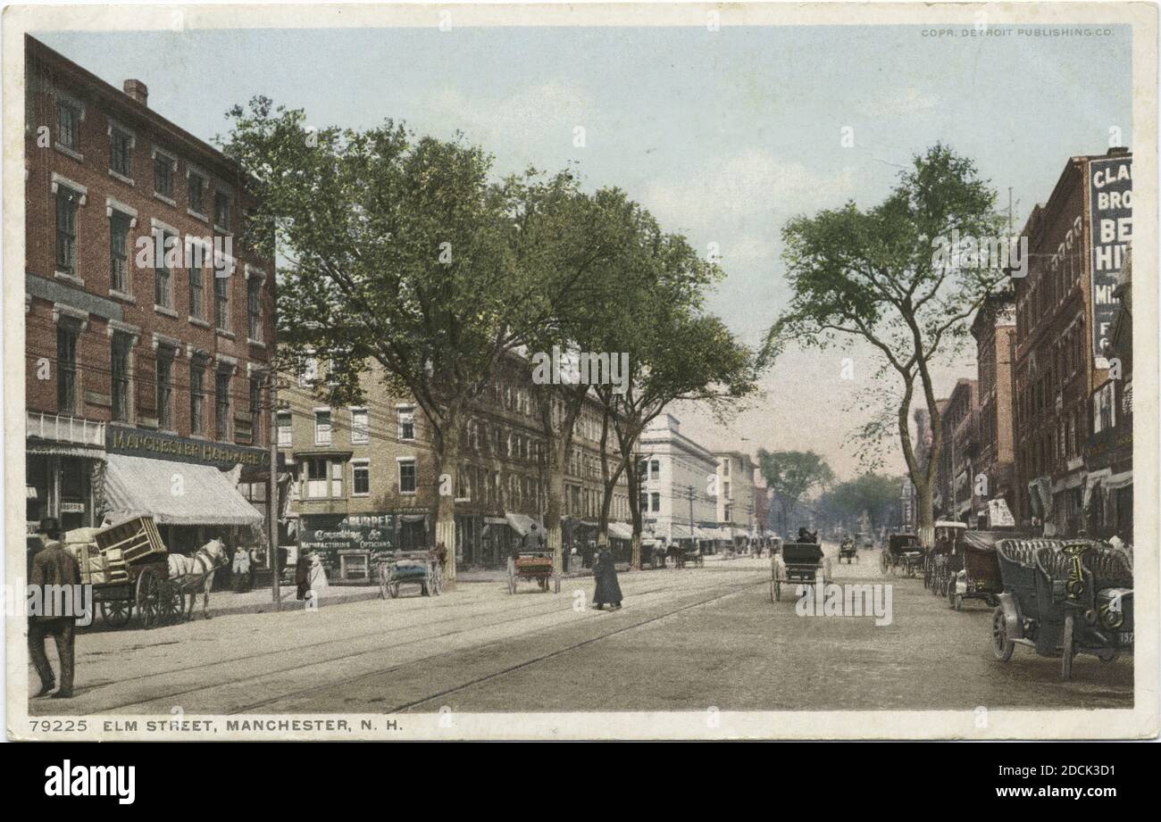 Elm Street, Manchester, N. H., immagine fissa, Cartoline, 1898 - 1931 Foto Stock