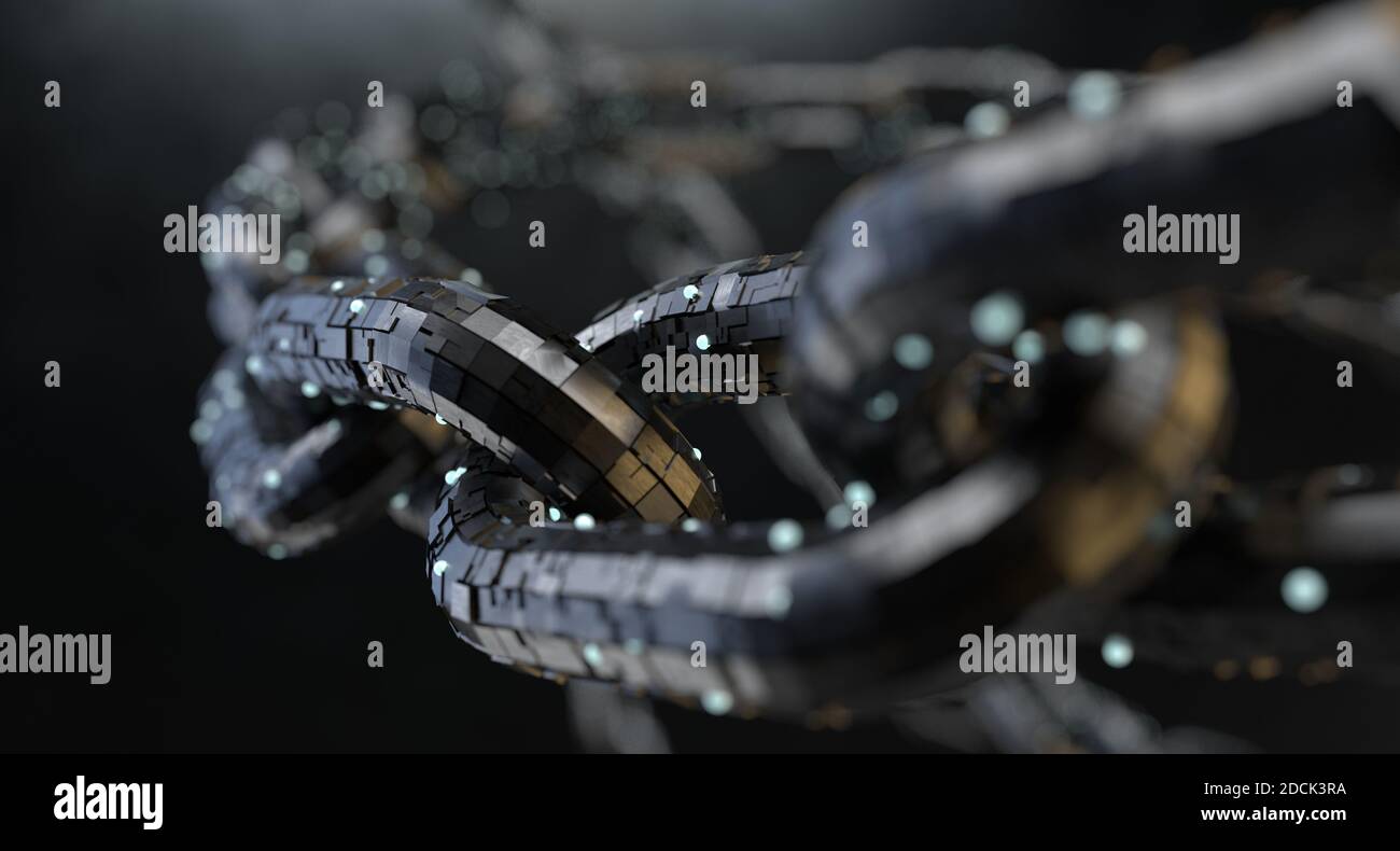 Blockchain Bitcoin valuta digitale. Hash crittografico. Contabilità distribuita Foto Stock