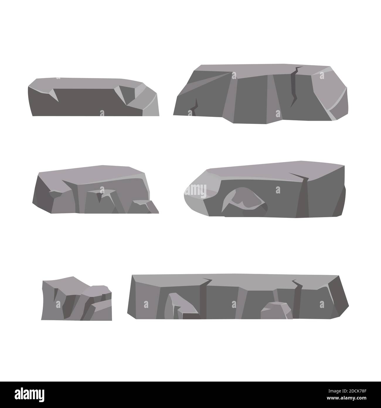 Pietra roccia Set cartone animato. Pietre e rocce in stile piatto 3d isometrico. Set di diversi massi Illustrazione Vettoriale