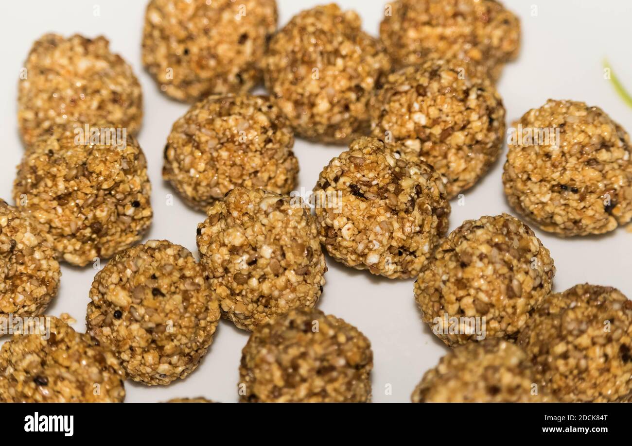 Palle di Gingelly, palle di Sesame Foto Stock