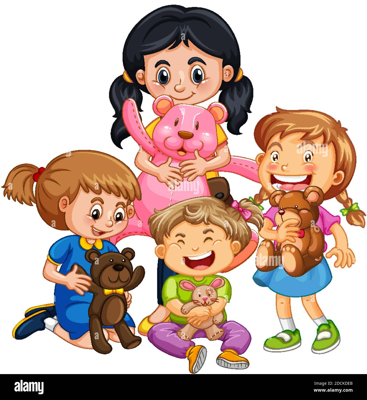 Gruppo di bambini piccoli cartoni animati su sfondo bianco illustrazione  Immagine e Vettoriale - Alamy