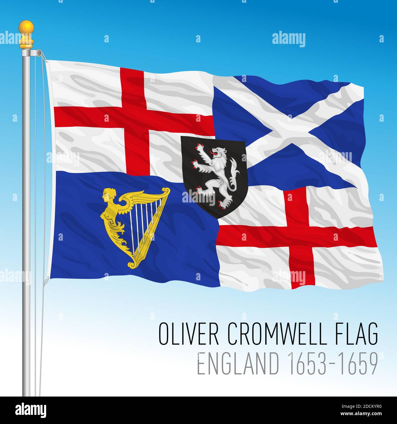 La storica bandiera britannica di Oliver Cromwell, Regno Unito, 1653-1659, illustrazione vettoriale Illustrazione Vettoriale
