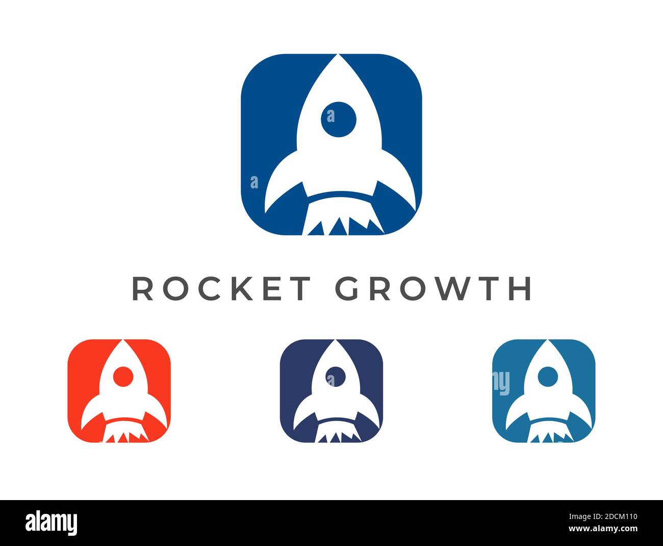Disegno con logo Rocket Illustration con scatola arrotondata con diverse combinazioni di colori. Modello di logo vettoriale adatto per SEO e agenzie digitali Illustrazione Vettoriale