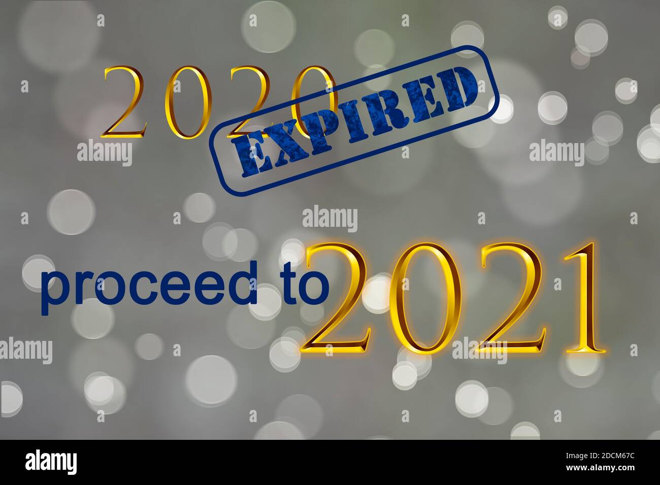 Il testo scade il 2020 passa a 2021 anni su sfondo grigio bokeh. Concetto di Capodanno. Foto Stock