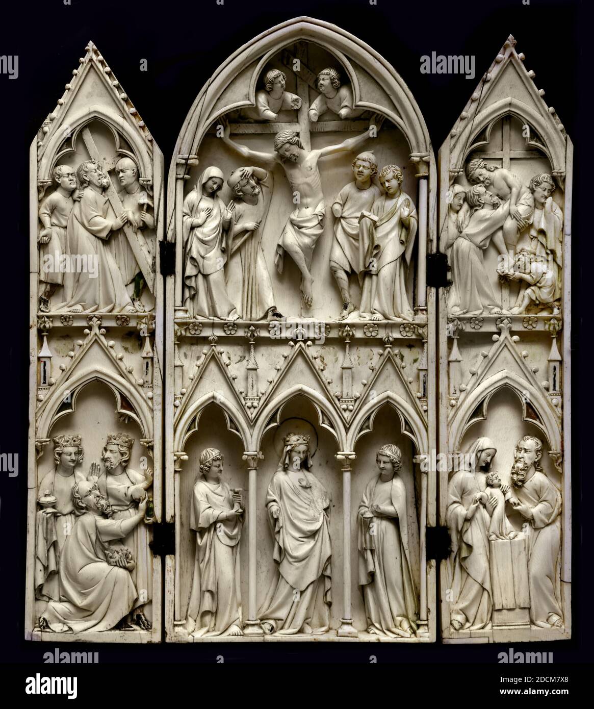 Trittico avorio di Saint-Sulpice-du-Tarn , la Passione e l'Infanzia di Cristo quarto del 13 ° secolo, Museo d'Avorio de Cluny Francia francese Foto Stock