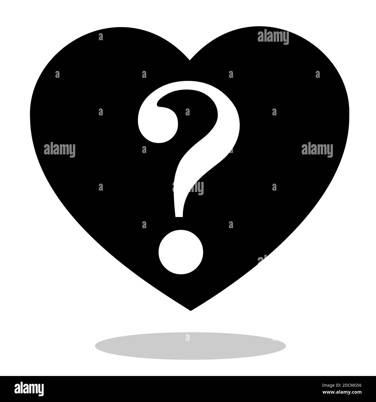Vettore del cuore con punto interrogativo. Metafora di incertezza nel rapporto di amore, data cieca, agenzia di incontri Foto Stock