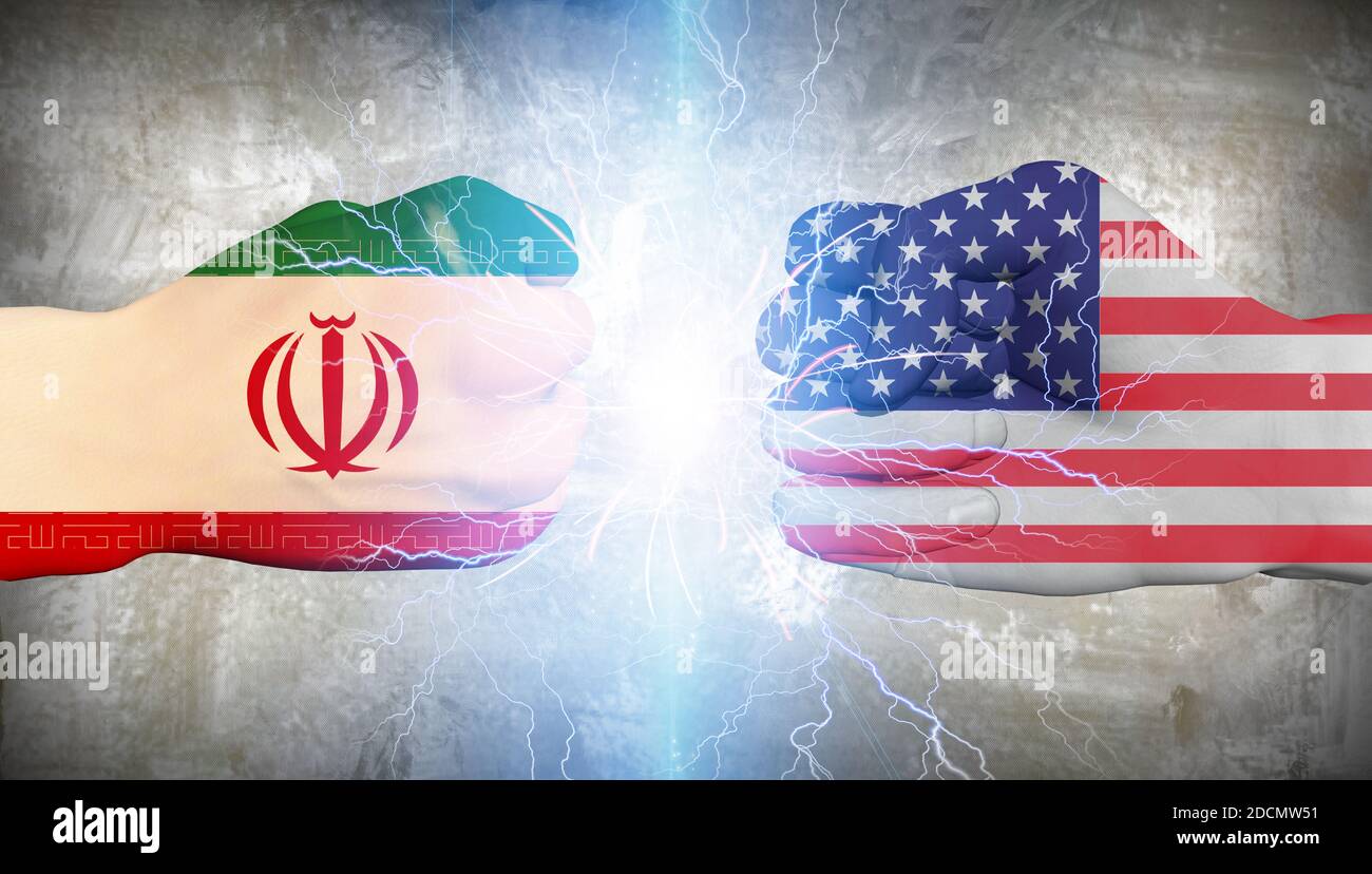 USA contro Iran. Rendering 3D Foto Stock