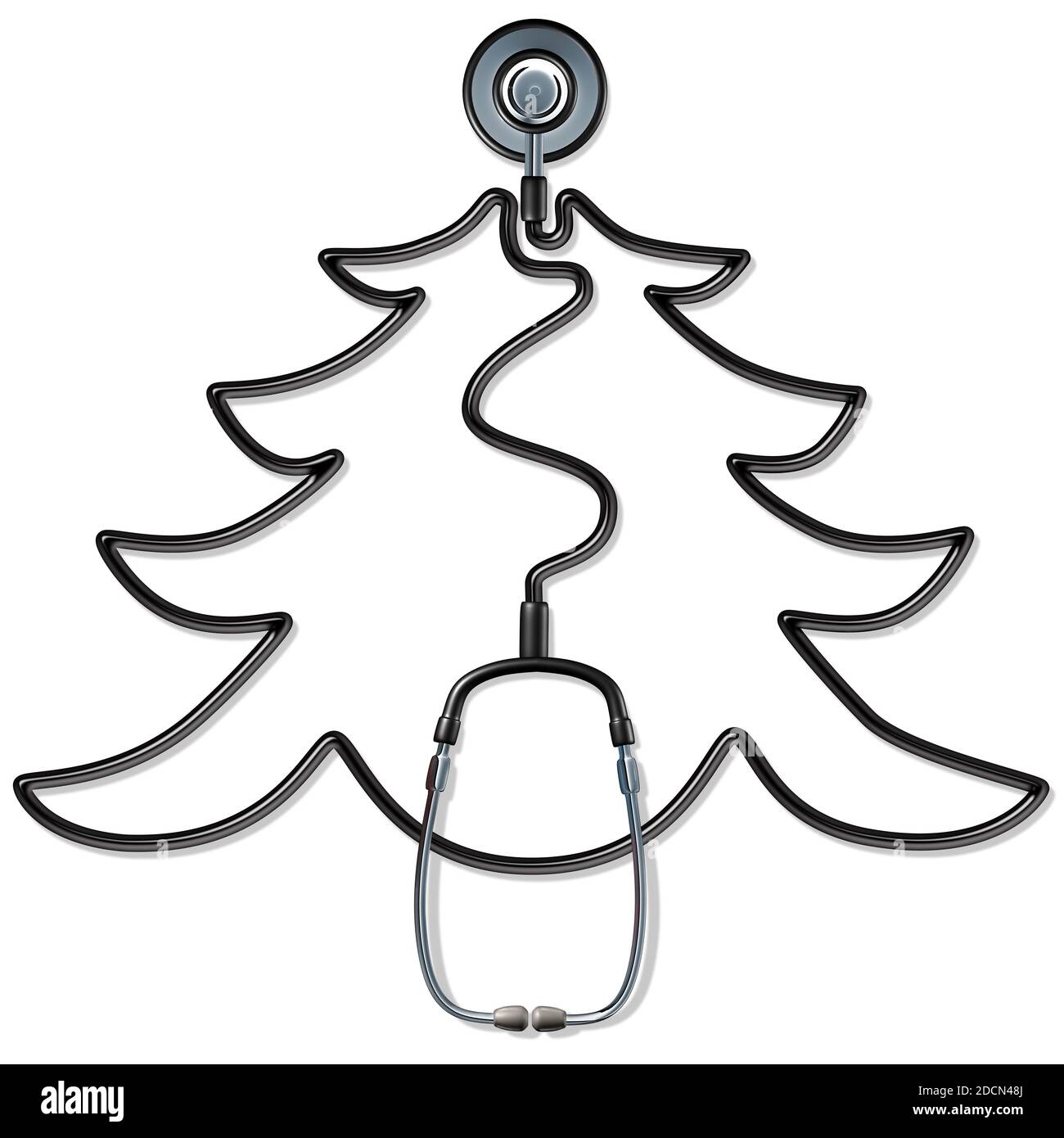 Medicina di festa e la cura di stagione di Natale come stetoscopio medico modellato come un pino per l'apprezzamento di sanità di inverno. Foto Stock