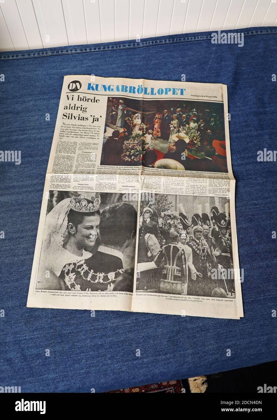 BORENSBERG, SVEZIA - 12 NOVEMBRE 2020: Prima pagina del giornale Expressen riguardante il matrimonio reale svedese tra la regina Silvia di Svezia e il re Carl Gustaf. Foto Gippe Gustafsson Foto Stock