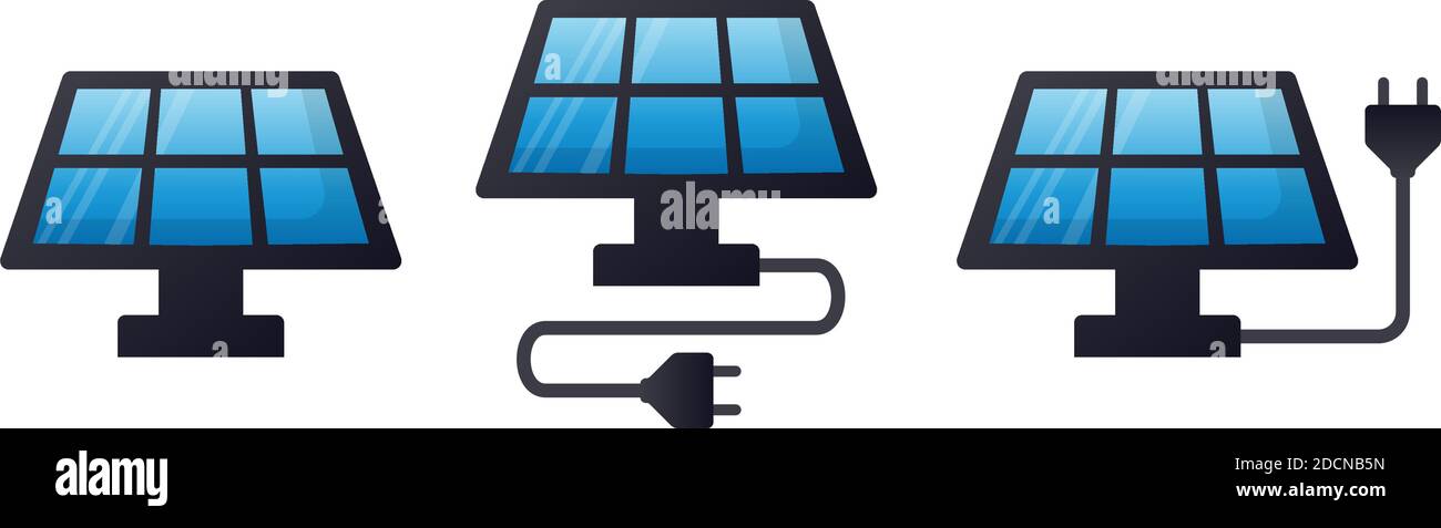 Pannello energia solare con spina di alimentazione colorate icone vettoriali illustrazione Illustrazione Vettoriale