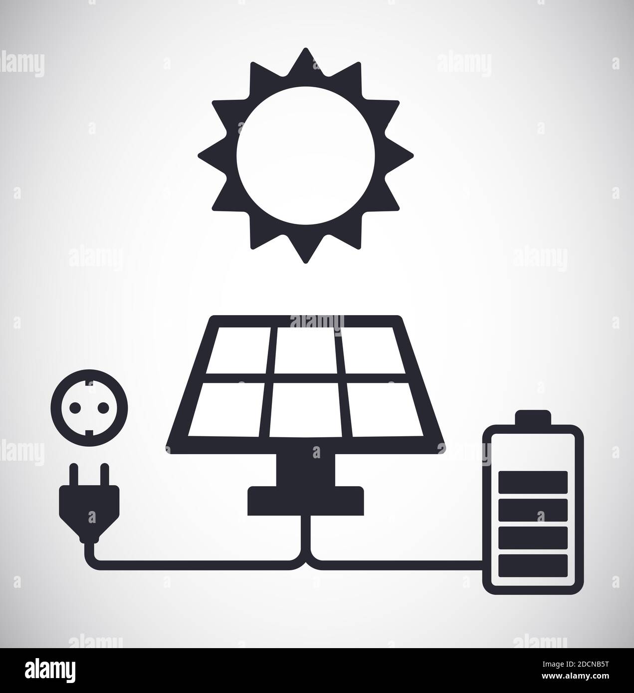 Il pannello energia solare sta caricando una batteria e un'alimentazione alternativa illustrazione vettoriale del concetto di spina Illustrazione Vettoriale