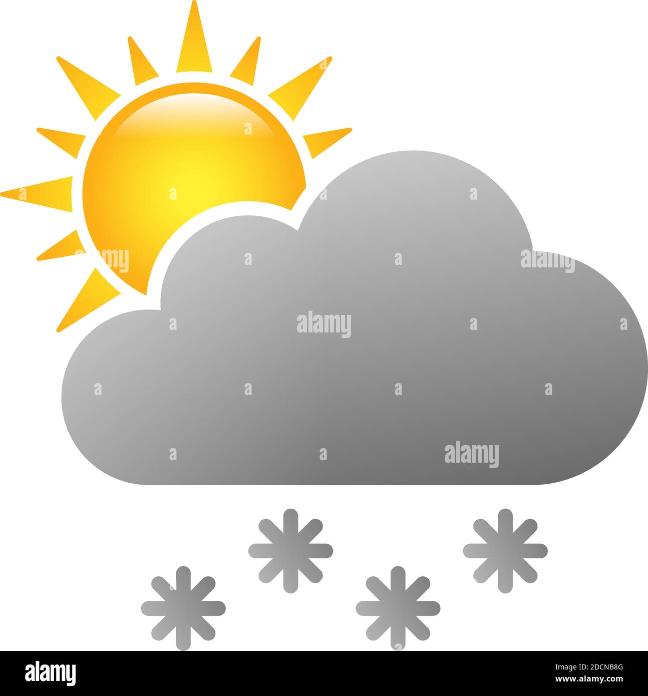 Sole e nube di neve per neve e tempo coperto colorato simbolo dell'icona Illustrazione Vettoriale