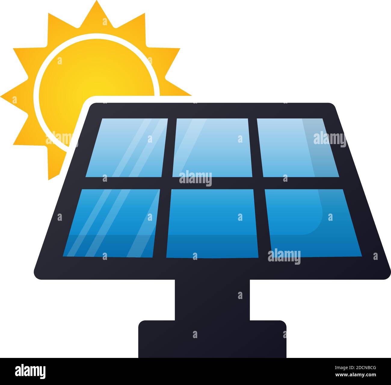 Pannello energia solare con l'icona raffigurante il vettore colorato del sole Illustrazione Vettoriale