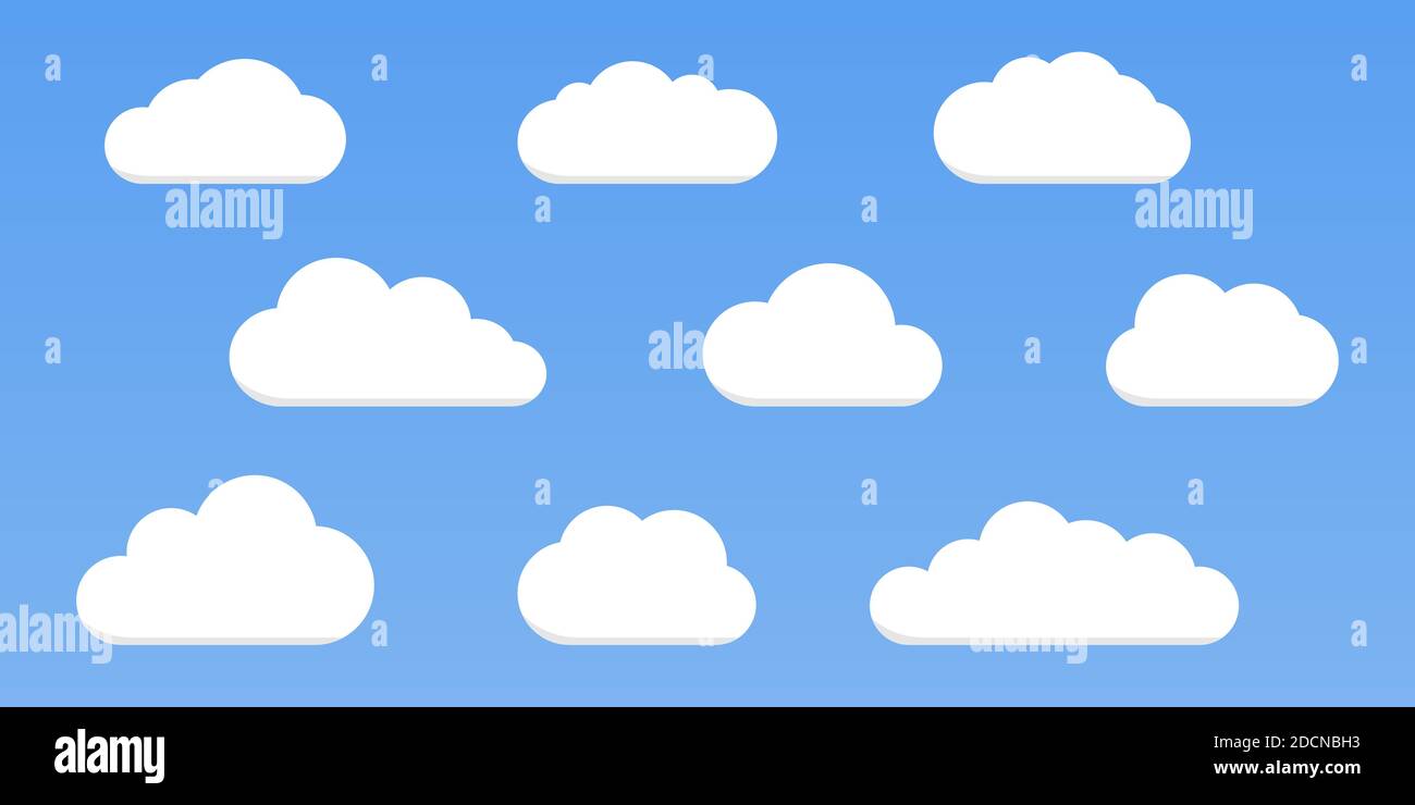 Diversa illustrazione della forma di nuvola semplice nei simboli vettoriali del cielo blu Illustrazione Vettoriale
