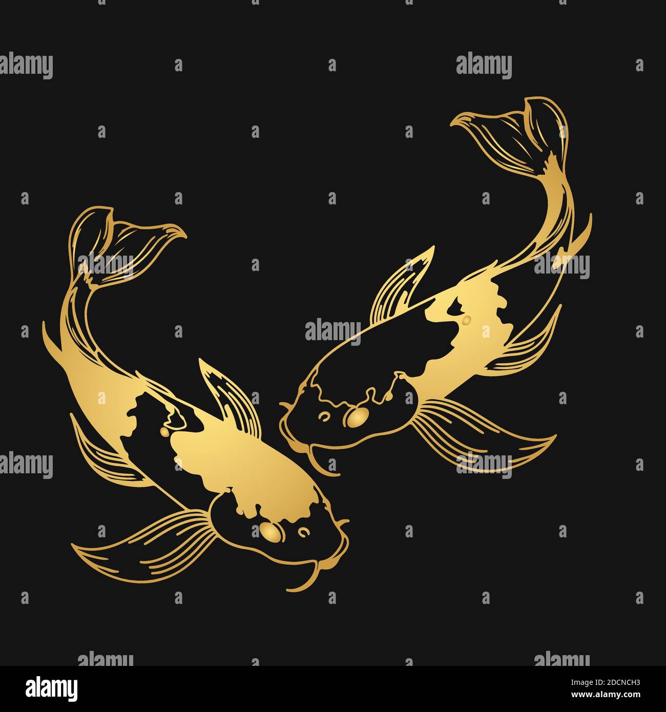 tatuaggio tatuaggio oro giapponese su sfondo nero Illustrazione Vettoriale