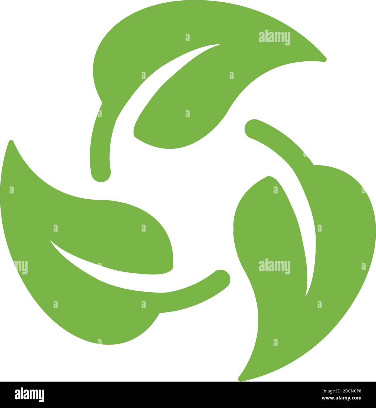 Icona verde del simbolo eco con tre foglie verdi Illustrazione Vettoriale