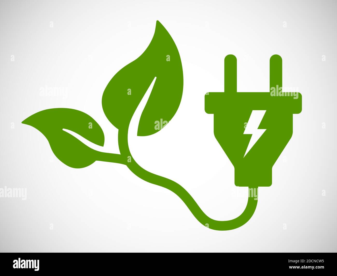 Icona energia verde spina di alimentazione con foglie simbolo per eco elettricità Illustrazione Vettoriale