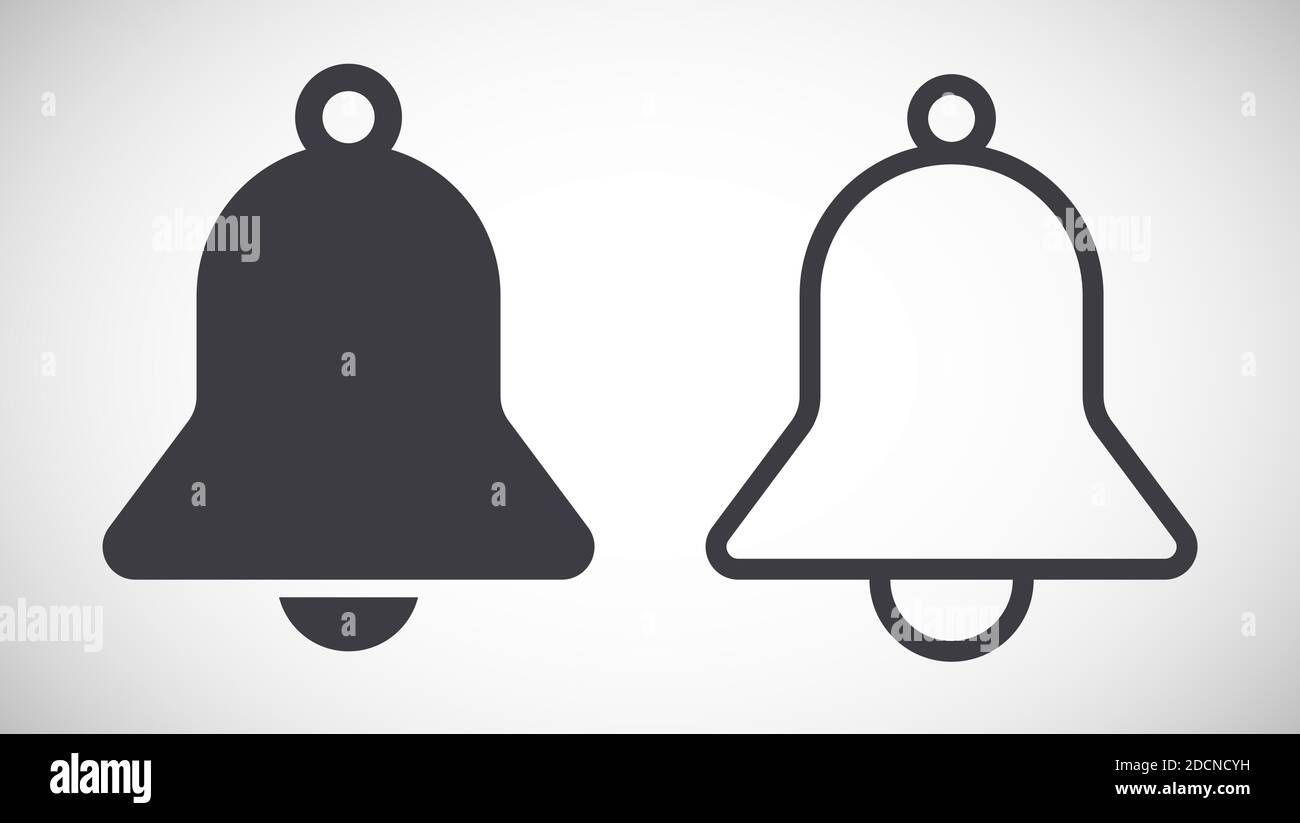 Icona della campana simbolo grigio piatto e disegno vettoriale line art pittogramma Illustrazione Vettoriale