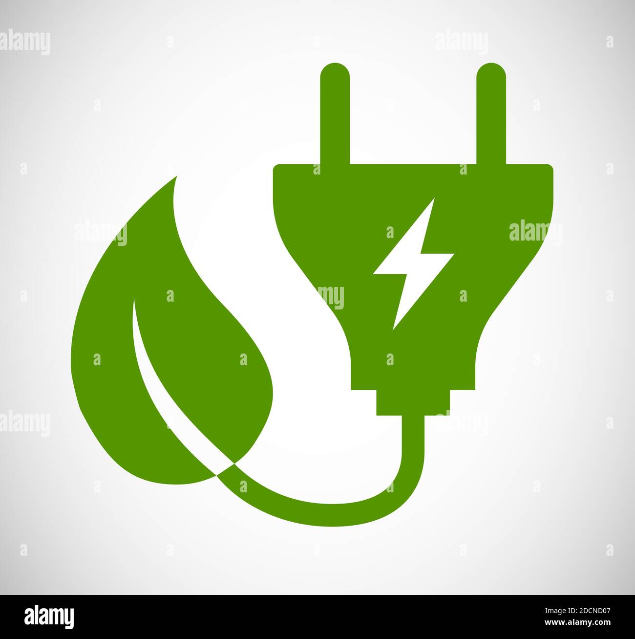 Icona energia verde spina di alimentazione con simbolo a foglia per eco elettricità Illustrazione Vettoriale