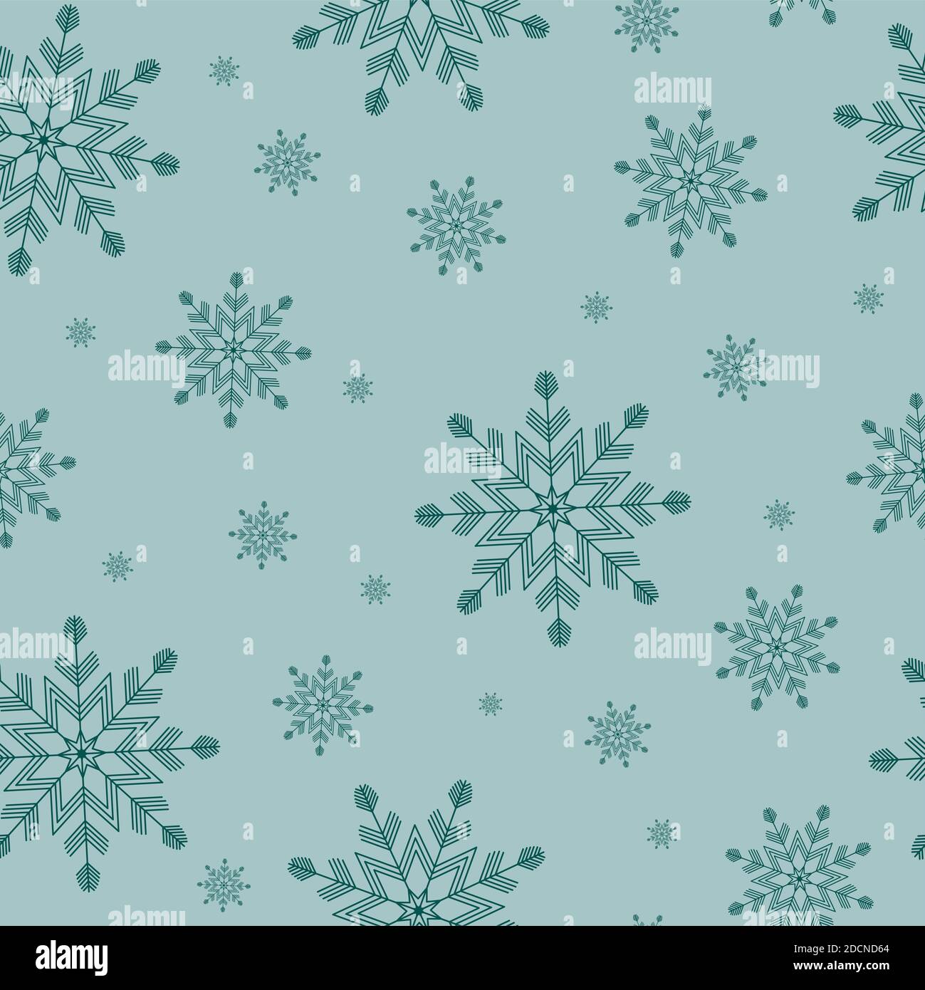 Motivo senza cuciture di geometric verde scuro fiocchi di neve di diverse dimensioni su sfondo verde chiaro. Vacanza invernale in stile appartamento e concetto di Felice anno nuovo. C Foto Stock