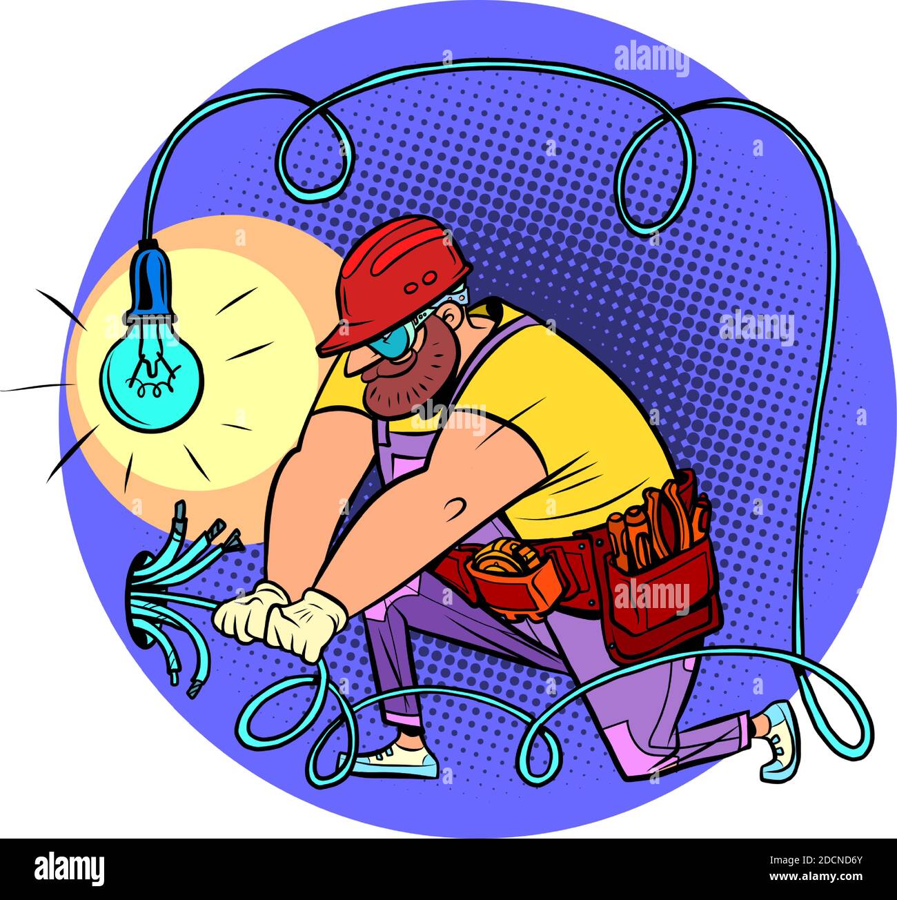 L'elettricista dispone i fili Illustrazione Vettoriale