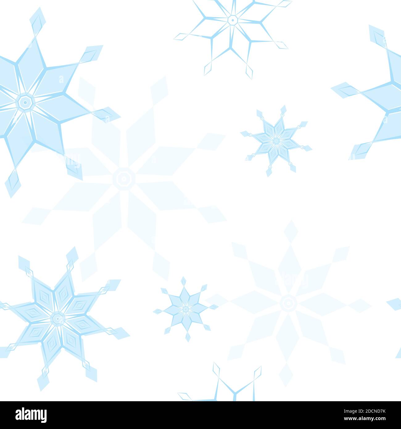 Motivo senza cuciture blu fiocchi di neve geometrici stelle di diverse dimensioni su sfondo bianco. Vacanza invernale in stile appartamento e concetto di Felice anno nuovo. Natale Foto Stock