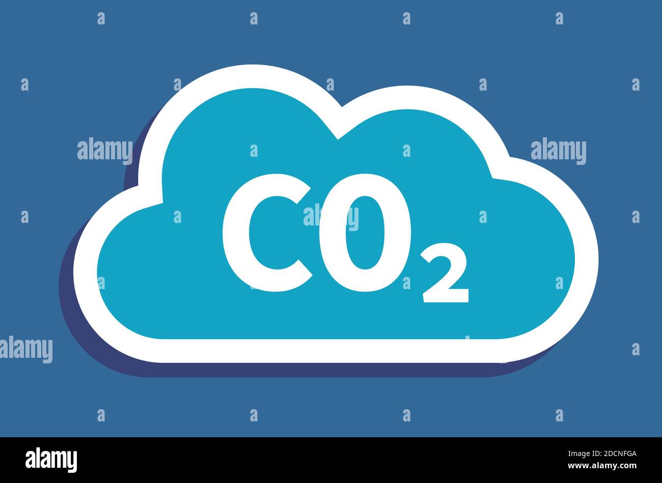 Simbolo dell'inquinamento da CO2 con simbolo piatto blu a forma di nuvola Illustrazione Vettoriale