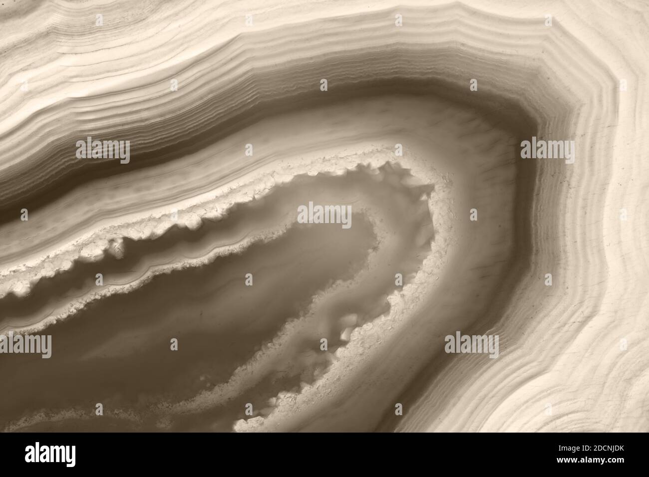 Fondo astratto, sepia toned agate slice minerale sezione trasversale, colore dell'anno 2021: Set Sail Champagne Foto Stock