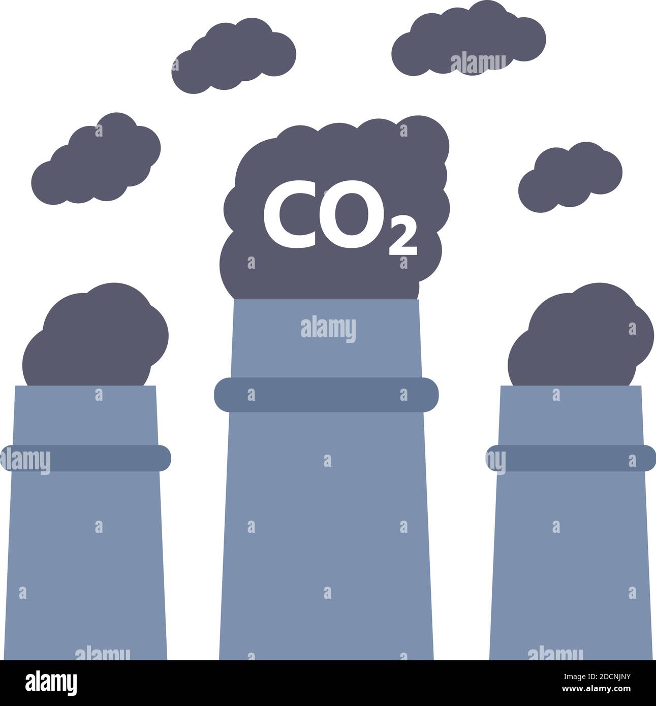 Camini industriali con inquinamento CO2 nubi icona o simbolo vettore illustrazione Illustrazione Vettoriale