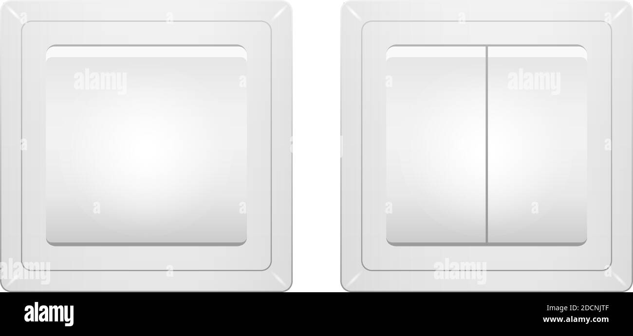 Interruttore a parete bianco interruttore luce singola e doppia 3d realistico illustrazione vettoriale Illustrazione Vettoriale