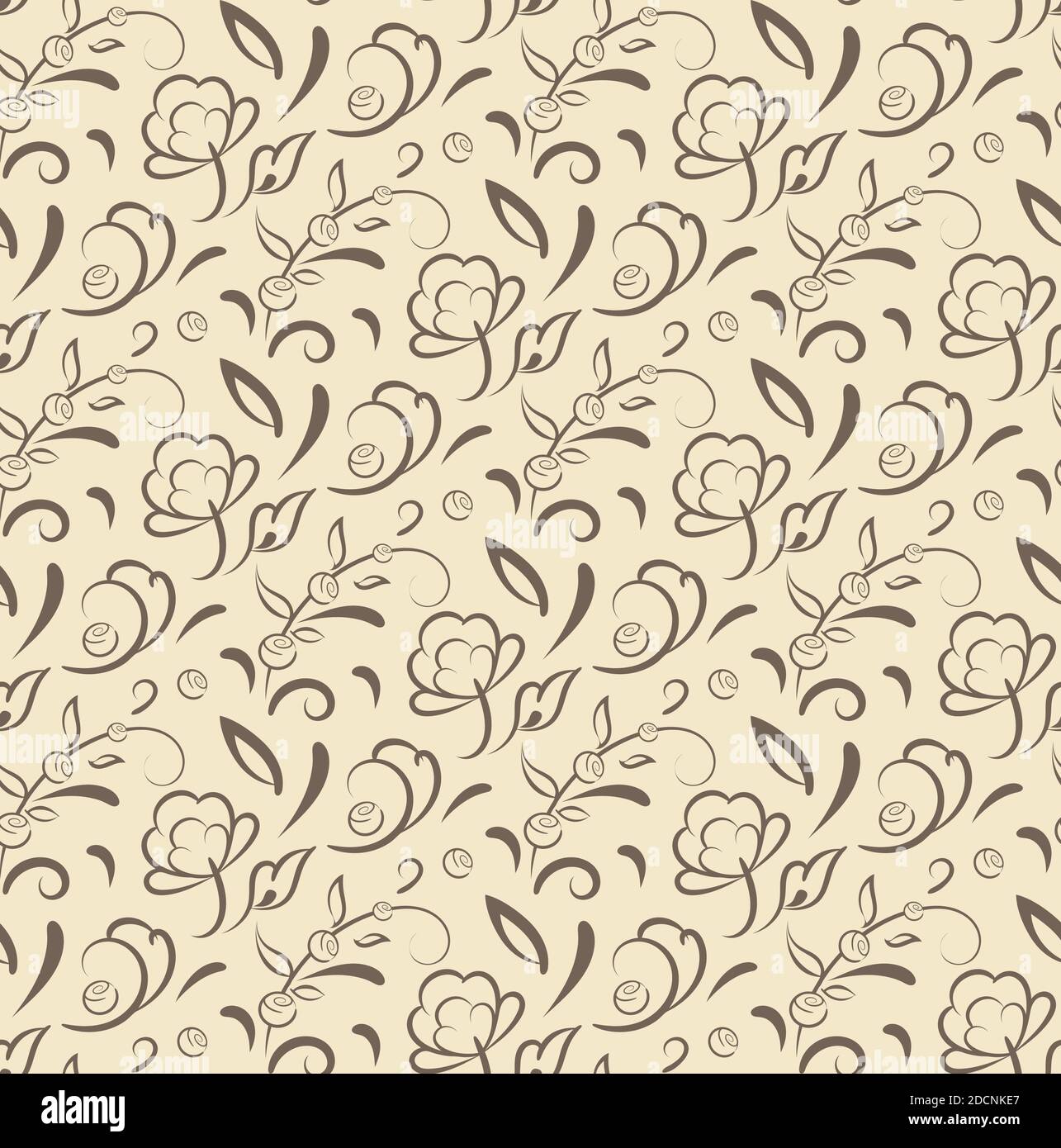 Motivo floreale senza cuciture astratto. Elegante design a motivo folk disegnato a mano, struttura sottile. Lo sfondo di colore giallo chiaro è facile da cambiare Illustrazione Vettoriale