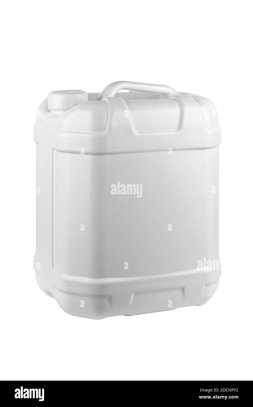 Flacone in plastica senza etichetta su sfondo bianco Foto Stock