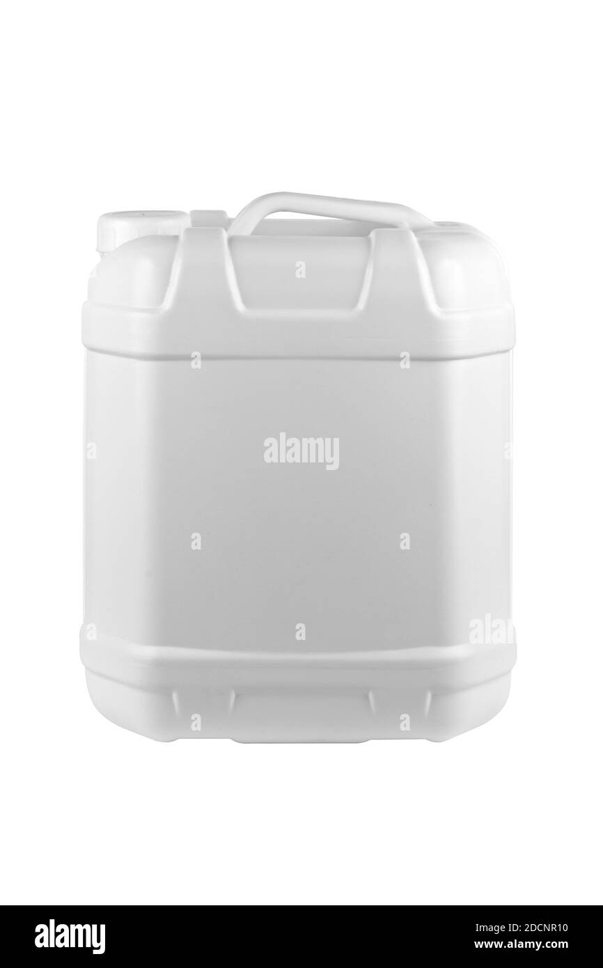 Flacone in plastica senza etichetta su sfondo bianco Foto Stock